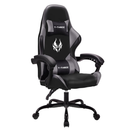 T-THREE.Ergonomic high-back gaming, computer, office, study, swivel, and racing-style chair with adjustable lumbar and headrest support, 150kg weight