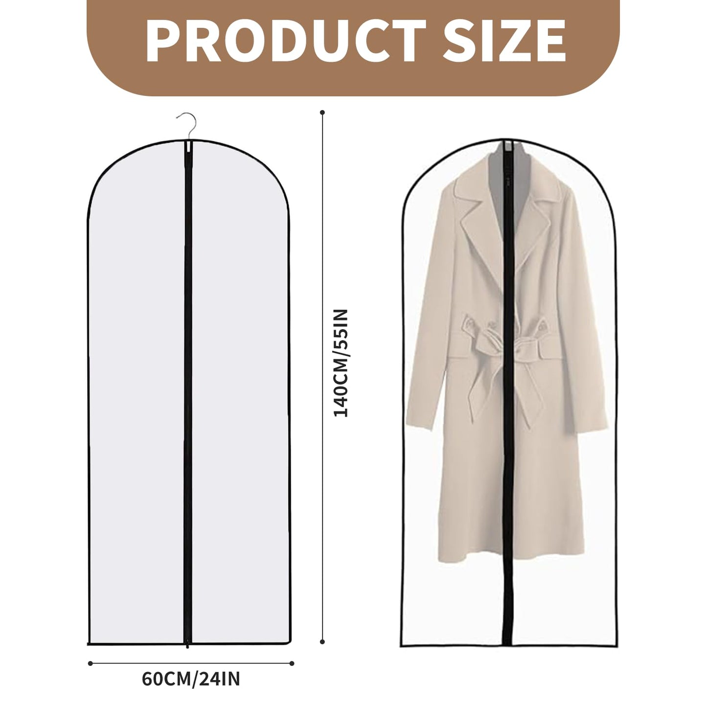 2 Pack Waterproof-Dustproof-Protector Dress Bags Covers - 60 * 140cm Long Dustproof Garment Bags for Long Dress Clothes