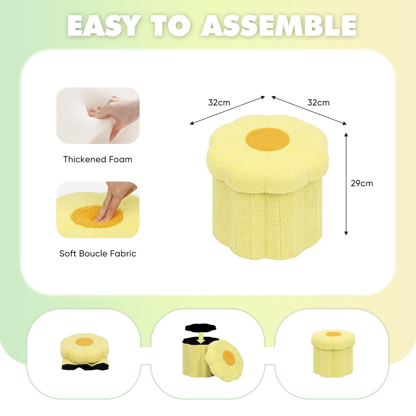 Bonlife Flower Shape Ottoman with Lid, Folding Footrest, Small Storage Box
