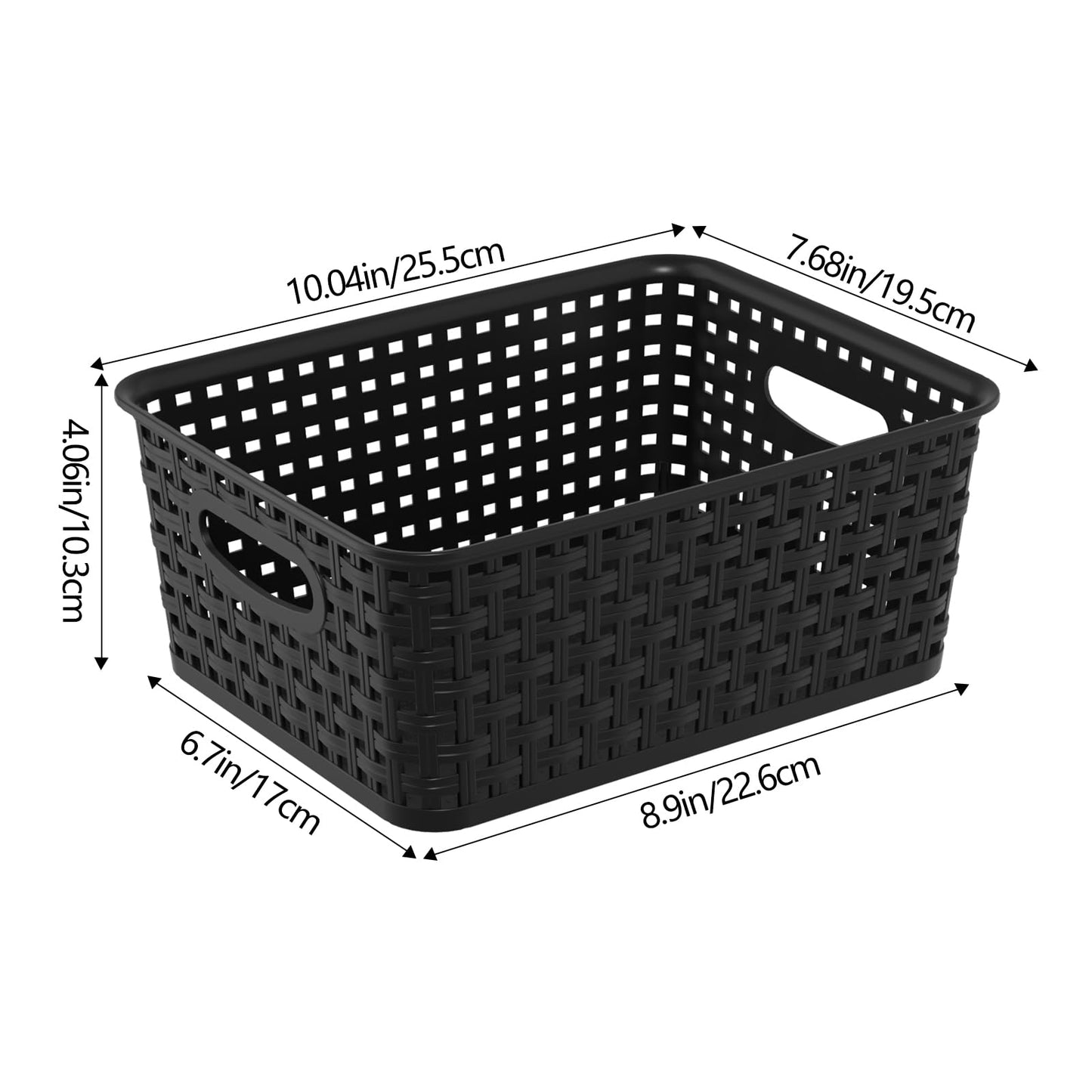 Udotry 6 Pack Plastic Weave Storage Basket Small Rattan Organizer Box Black