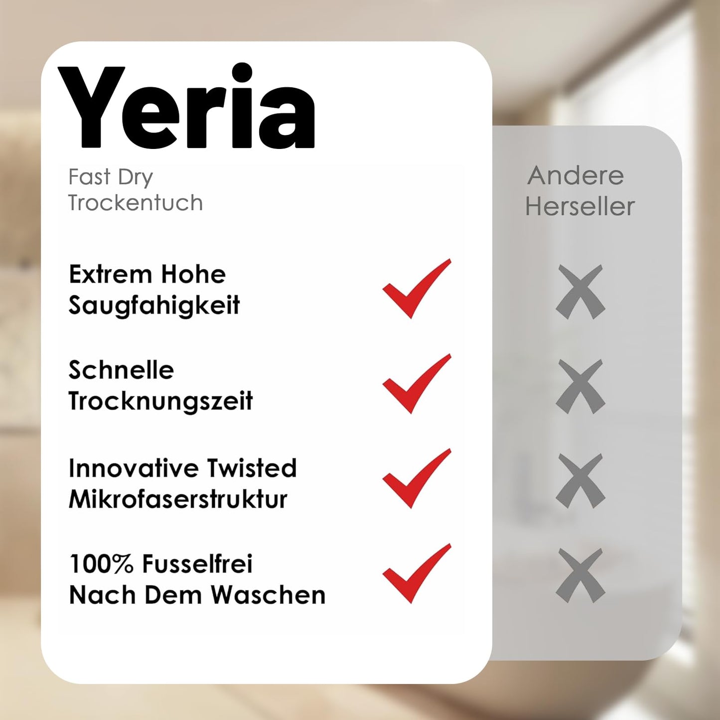 Yeria Shiny Bath XXL Drying Cloth, Fast Dry Microfibre Cloths, Premium Wipes for Shower Cubicle, Car, Household, Camping (3, 40 x 40 cm)