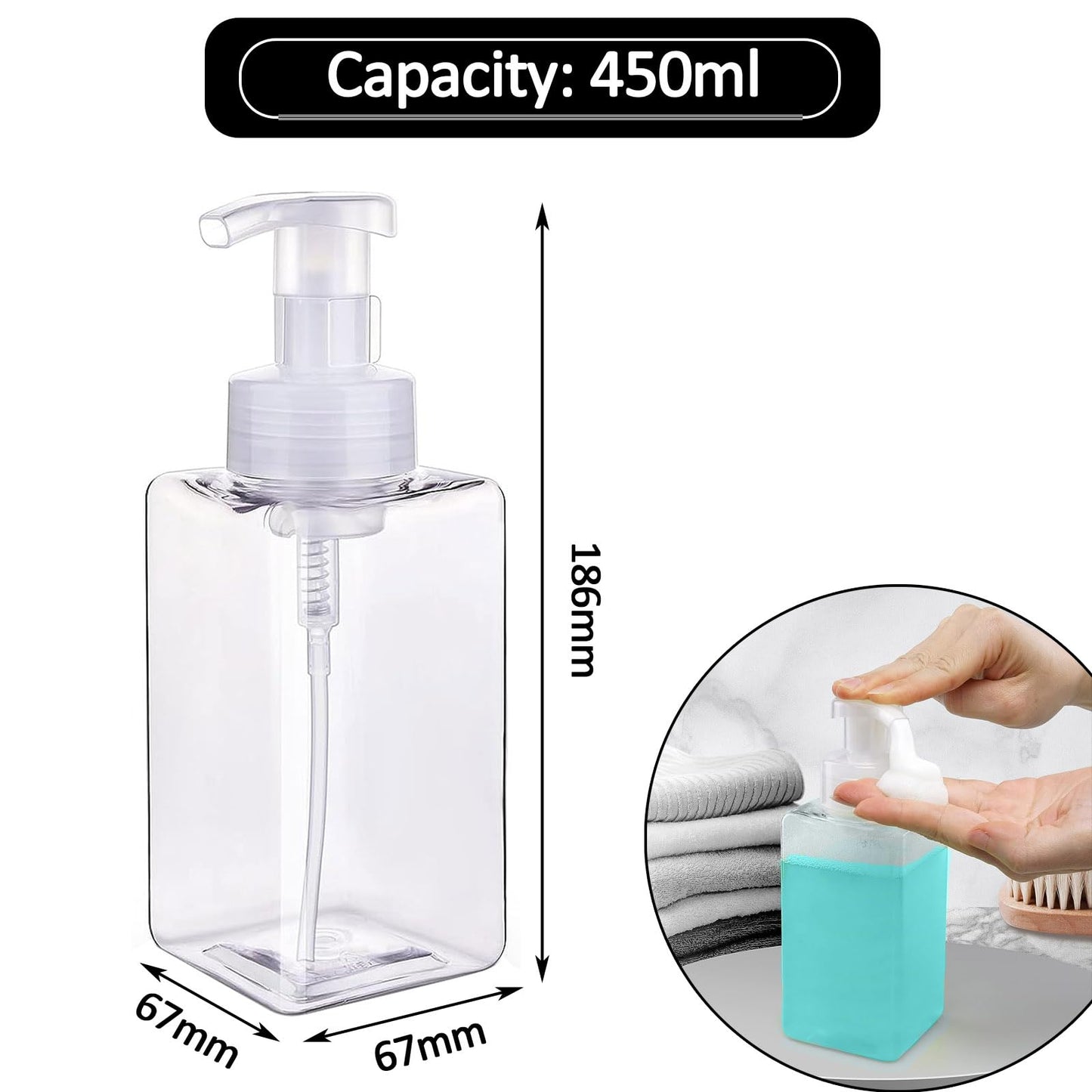 Apstaqeoo Foaming Soap Dispenser, 2Pcs 450ml Hand Soap Dispenser Refillable Foam Soap Liquid Pump Bottles Empty Plastic Shampoo Body Wash Container