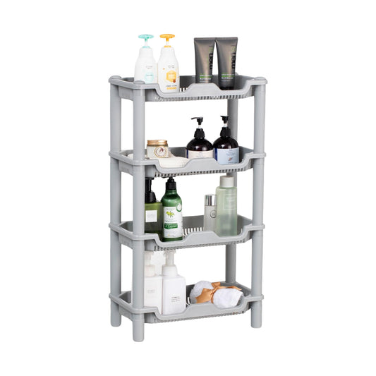 Qualiware 4 Tier Shower Caddy Organizer Shelf Corner, 40 x 20 x 69.5 Centimeter, Rustproof Free Standing Plastic Shower Rack Stand Corner Shelves for