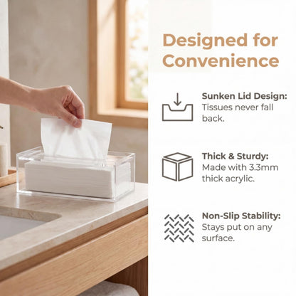 Dicunoy Clear Tissue Box Holder, Rectangular Acrylic Facial Paper Holder with Removable Cover, Napkin Dispenser for Vanity Counter, Dresser, Office