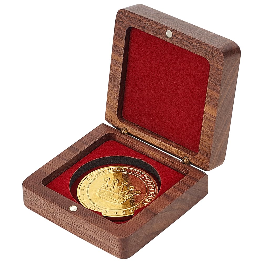FINGERINSPIRE Single Wood Coin Display Box With Dark Red Velvet Inside 40mm