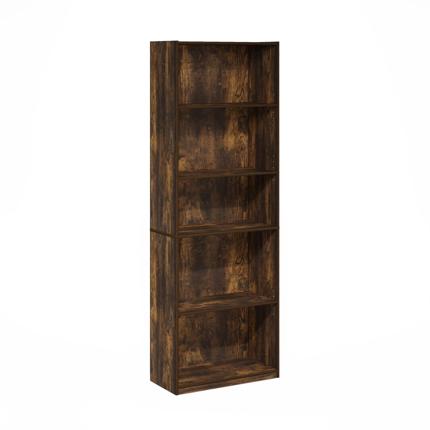 Furinno GEHRY Book Shelf, 5-Tier Bookshelf, Bookcase, with Adjustable Shelves, 11.6 x 24.8 x 71.4, for Home Office, Living Room, Amber Oak