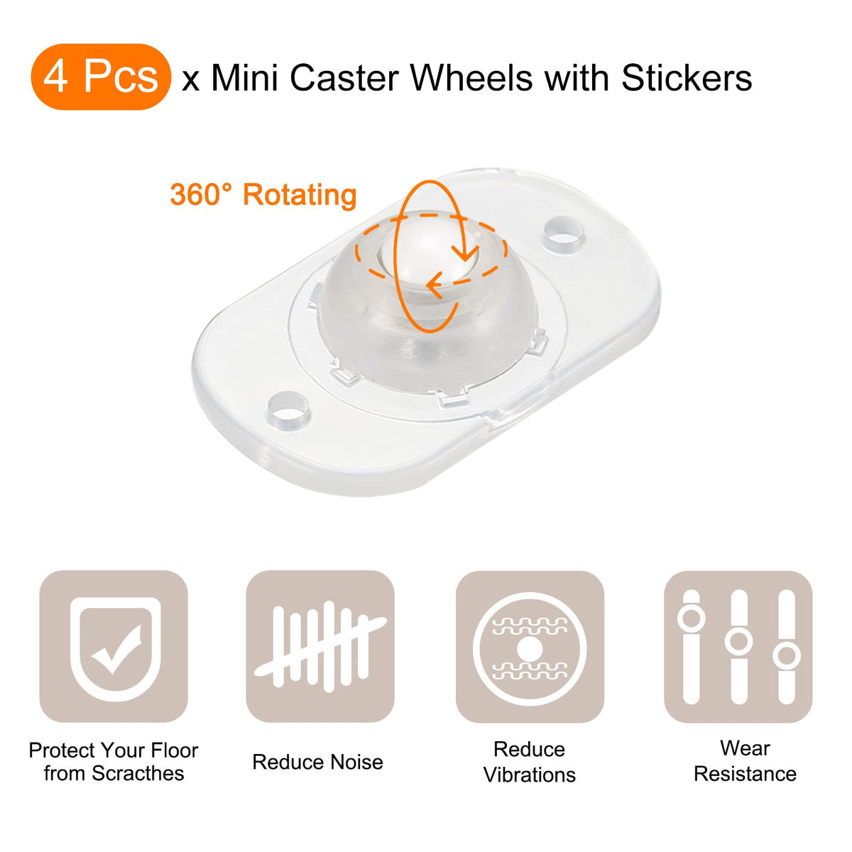 sourcing map Self Adhesive Caster Wheels, Mini Swivel Paste Universal Pulley for Bin Bottom, Trash Can, Electronic Pack of 4 -Clear