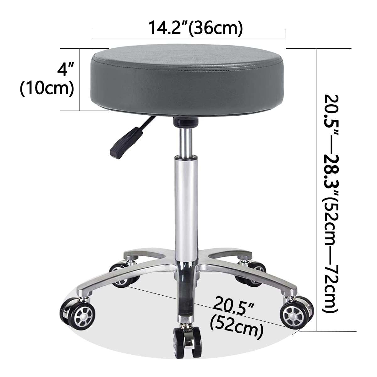 Antlu Massage Stool Chair on Wheels for Beauty Kitchen Salon Home Office, Adjustable High Rolling Swivel Stool (Grey)