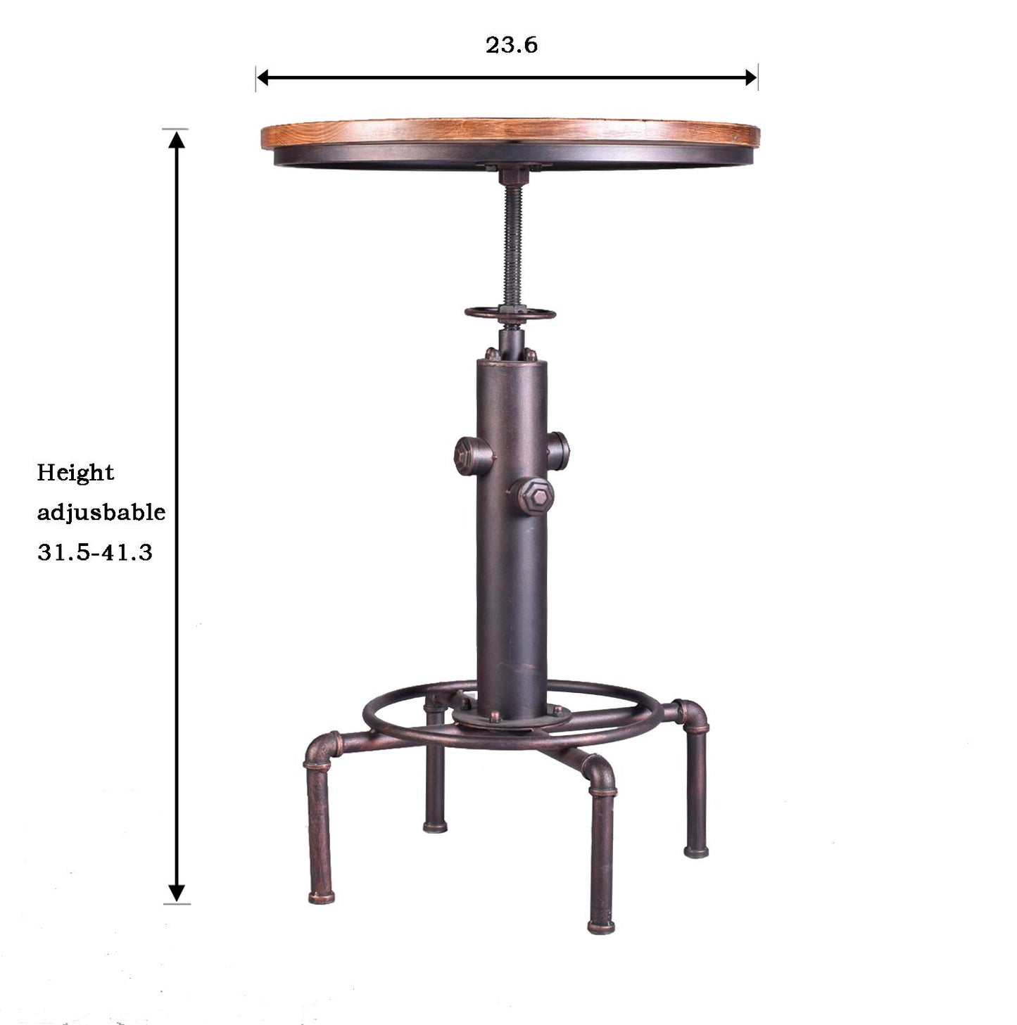 Topower Industrial Bar Table 31.5-41.3" Adjustable Pub Table Kitchen Dining Coffee Bistro Table Copper