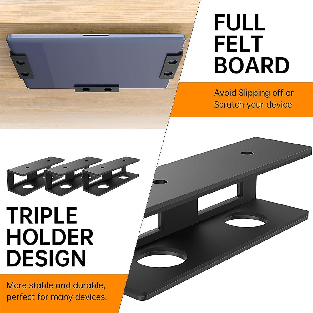 Kisbeibi Under Desk Laptop Mount, Metal Under Desk Laptop Storage Holder with Screws, Under Table Desk Holder for Laptop, Tablet