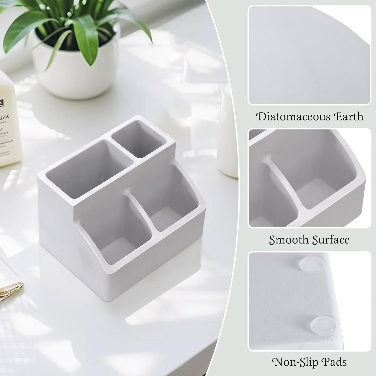 Luxspire Diatomite Toothbrush Holder, 4 Slots, Light Gray