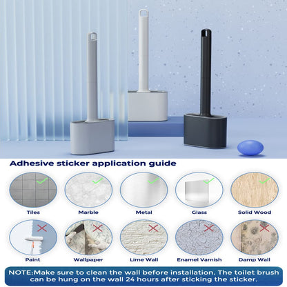 Toilet Brush,Bathroom Silicone Toilet Brush,With Holder Wall Mounted,with No-Slip Long Handle,Drying,Professional Deep Cleaning toilet brushes for