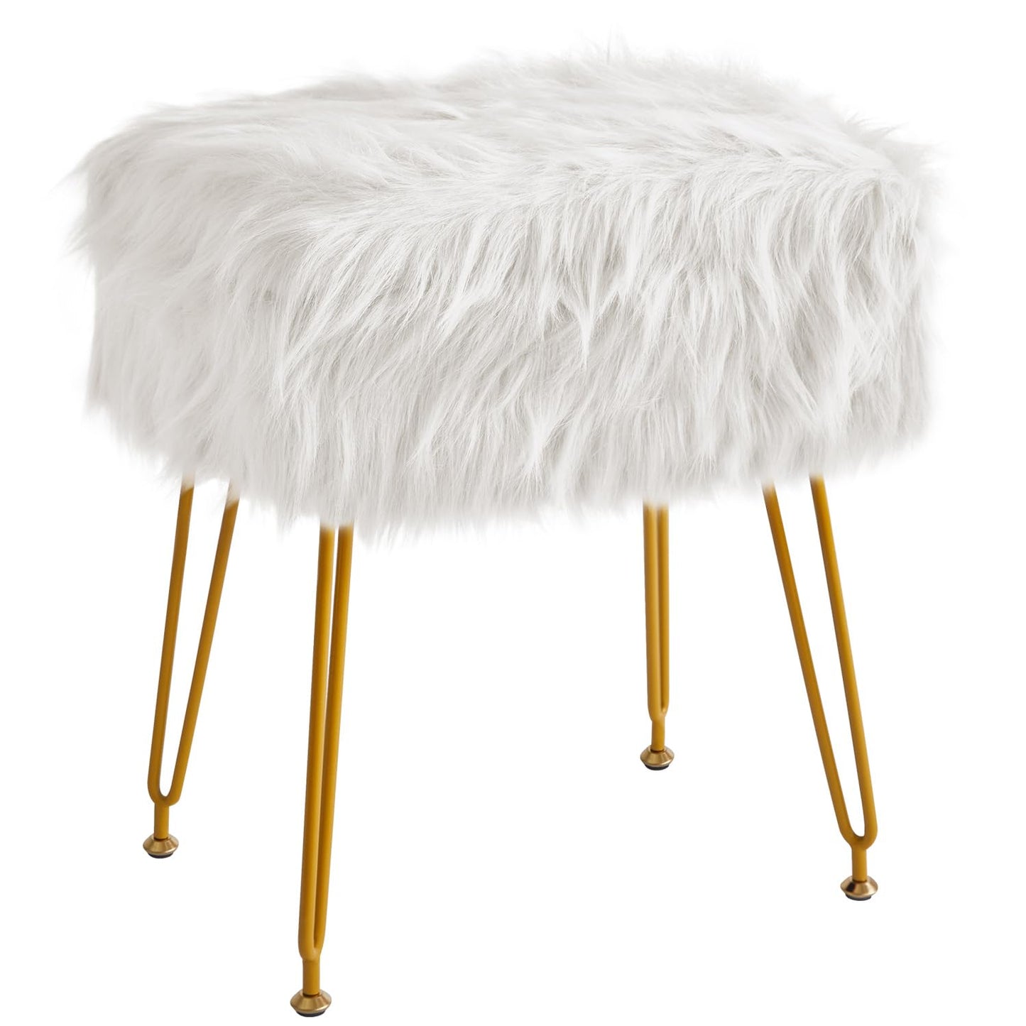 IBUYKE Rectangular Faux Fur Vanity Stool with Storage, White WBD022W