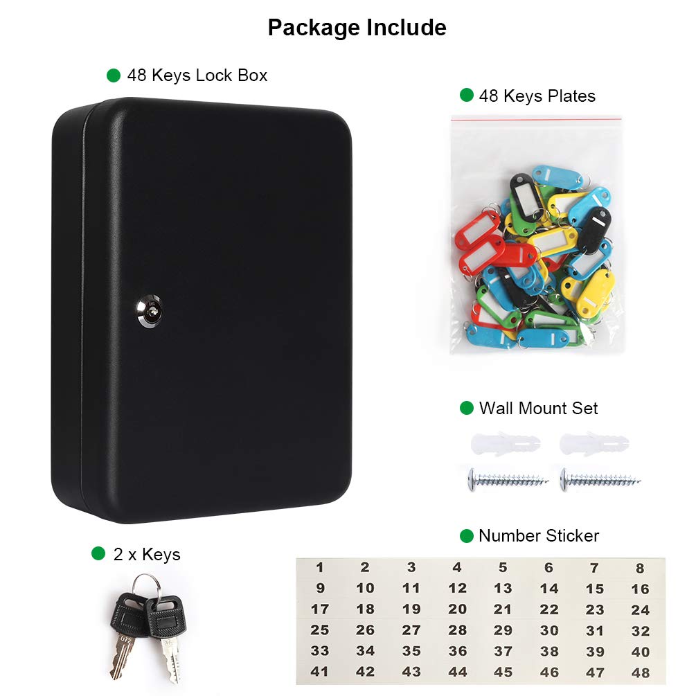 Parrency Security Metal Key Box with 48 Hooks, Large Adjustable Wall Mount Key Lock Cabinet, 11 4/5" x 9 1/5" x 3" (Key Tags Included)