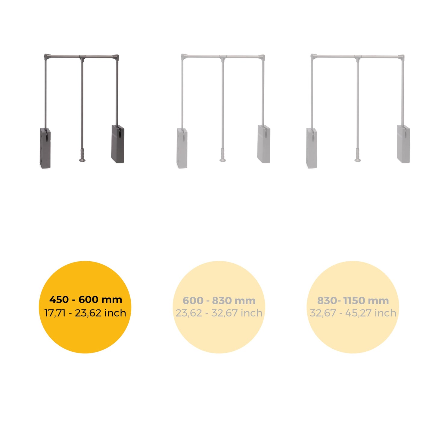 Emuca - Sway pull-down wardrobe rail lift, 450-600mm, Steel, Aluminium and Plastic, Titanium painted