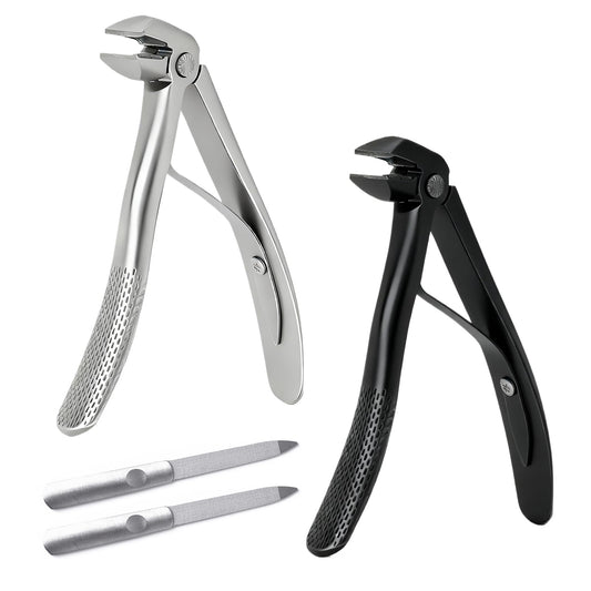 2 PCS Nail Clippers for Seniors, Ergonomic Long Handled Nail Clippers with Catcher, Long Handled Toenail Clipper with 2 Nails File for Thick Toenails