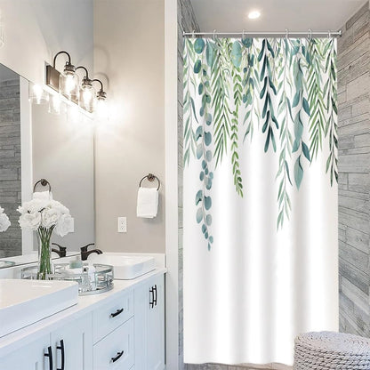 Uiiooazy Sage Green Stall Shower Curtain, Green Eucalyptus Leaves Bath Curtain Mildew and Mould Resistant Polyester Fabric Washable Opaque Shower