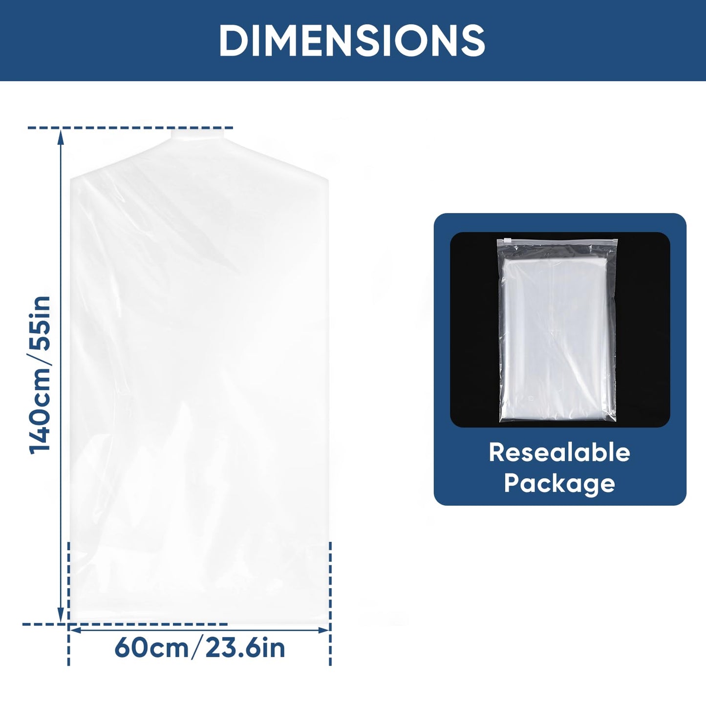 SmileLucky 100 Pack 60x140cm Dry Cleaning Garment Bags for Hanging Clothes