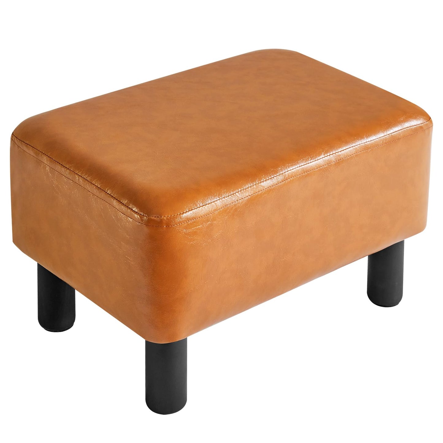 IBUYKE 16.54" Small Footstool PU Leather Ottoman Footrest Modern Home Living Room Bedroom Rectangular Stool, with Padded Seat Pine Wood Legs