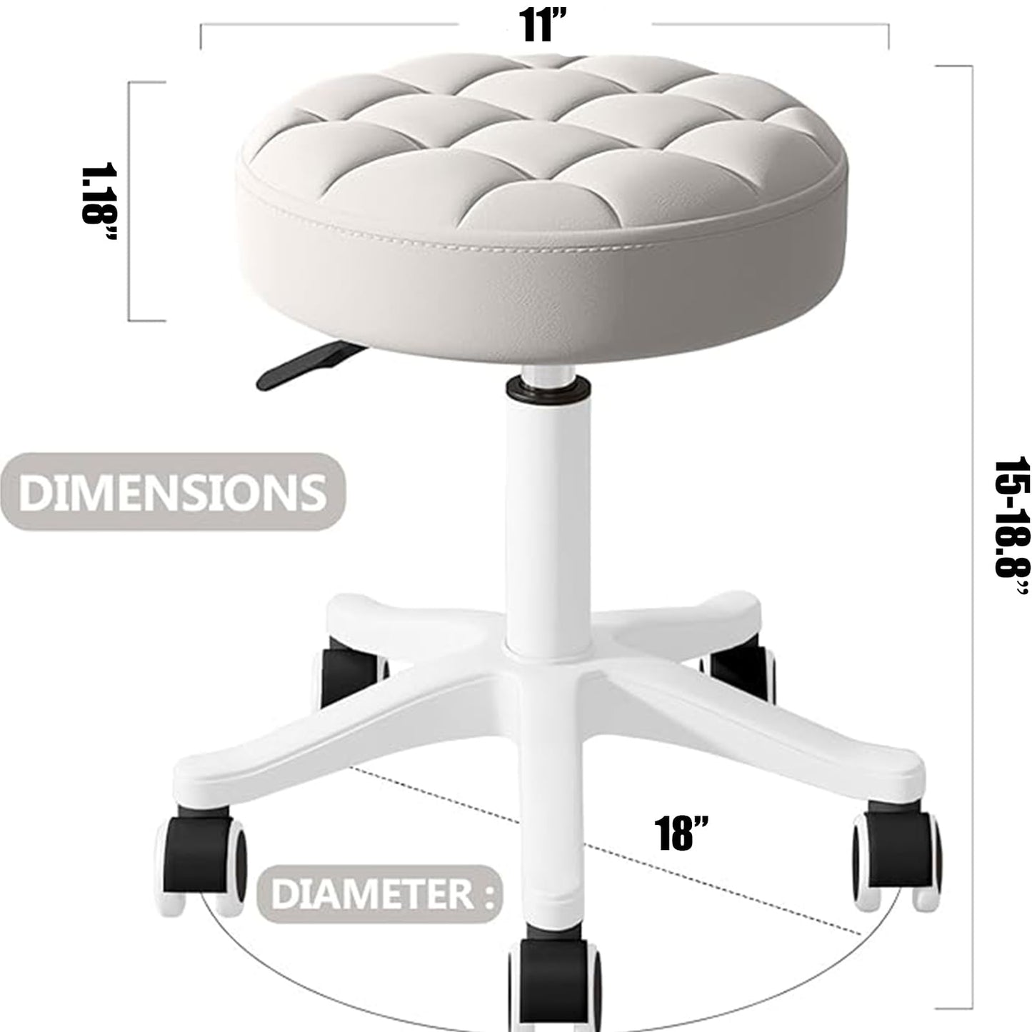 HNJZX Small Chair Round Rolling Stool with Wheels PU Leather Height Adjustable Swivel Stool Drafting Work Tatto Massage SPA Salon Stools Home Office