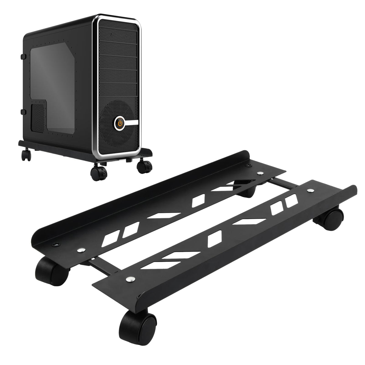 Fangehong PC Stand, Adjustable Mobile CPU Stand, Black 49×19.5-25cm