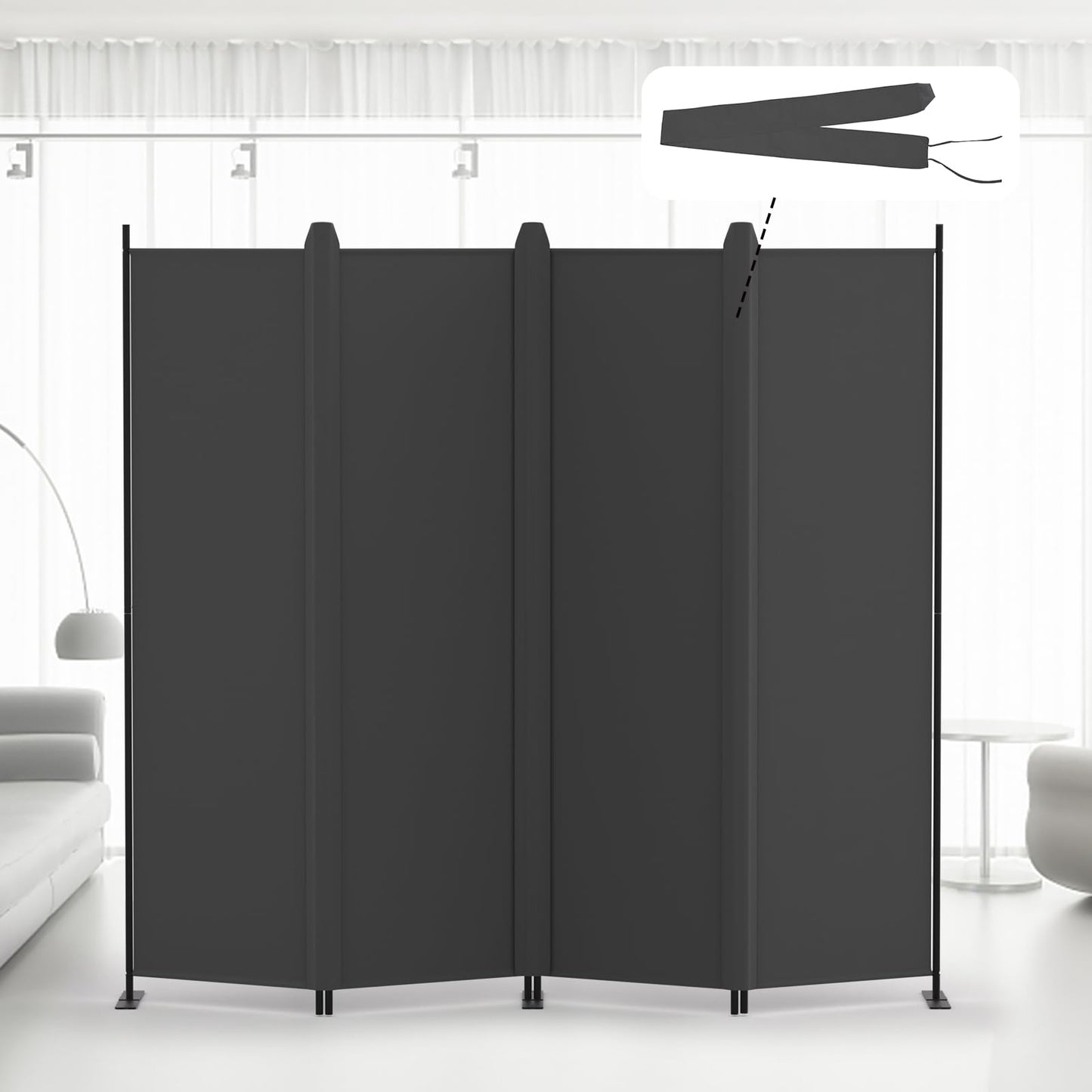 Kokorona Folding Room Divider 4 Panel, Portable Privacy Screen for Home Office, Partiton Wall Room Divider for Room Separation, Included-Cover Strips