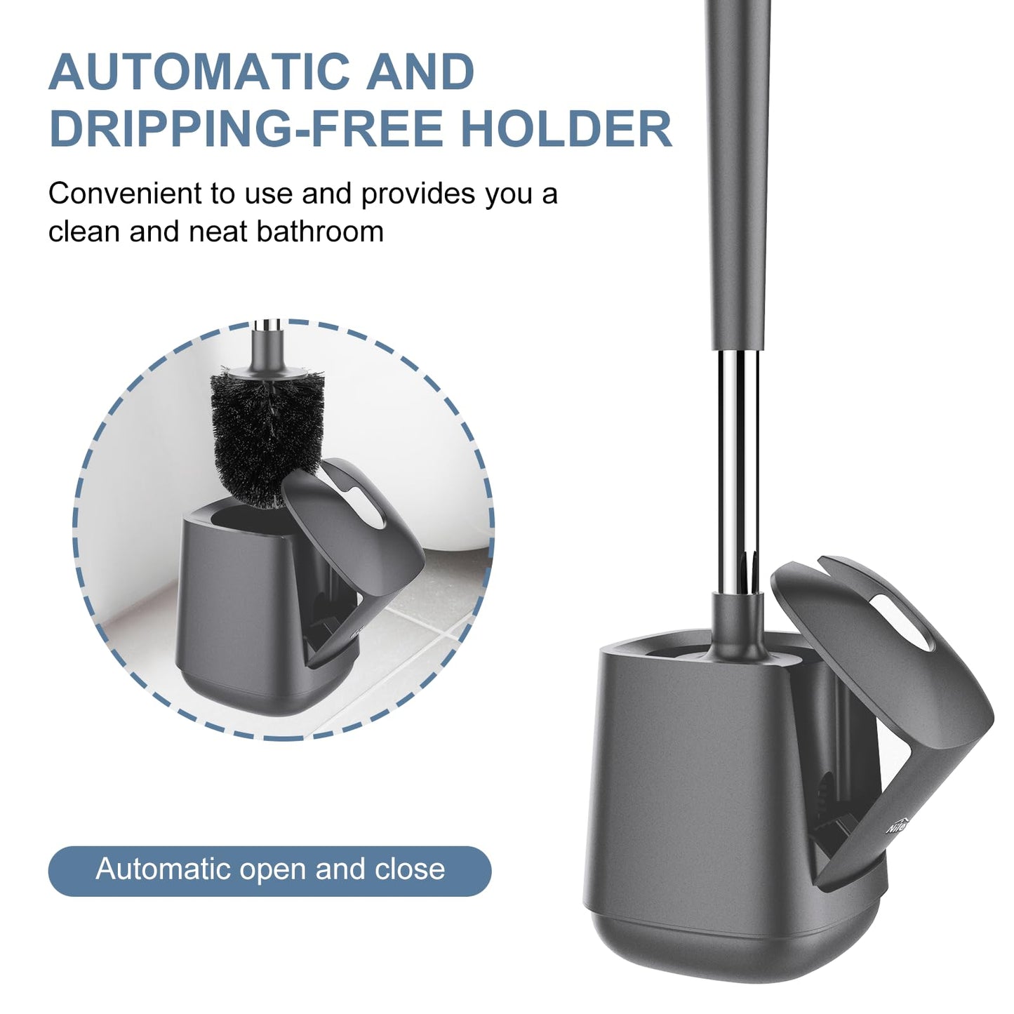SetSail Toilet Brush and Holder 2 Pack, Self Closing Lid Toilet Bowl Brushes Holder and Extra Long Handle Ventilated Toilet Brush Set for Bathroom