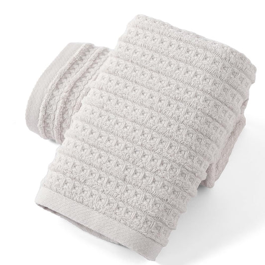 sense gnosis Light Grey Super Soft Waffle Hand Towel 100% Cotton with Terry Striped Pattern Ultra Absorbent Hand Towel for Bathroom 13 x 29 Inch, 2