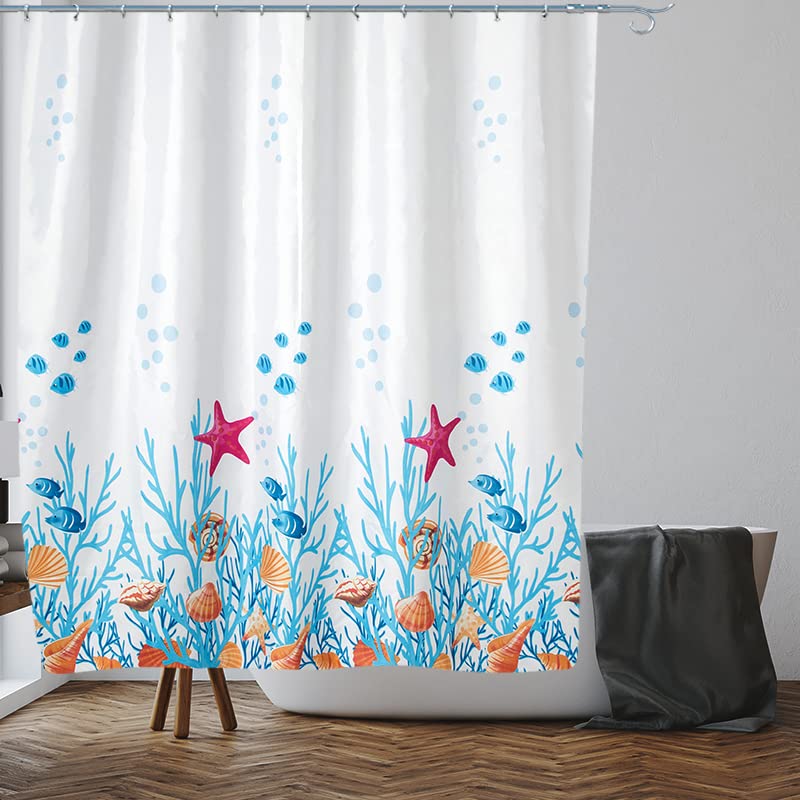 VIROSA Sea Life Shower Curtain for Bathroom Anti Mould, Mildew Resistant | Size 180x180 cm 71 x 71 Inch | Water Repellent Fabric | 100% Polyester