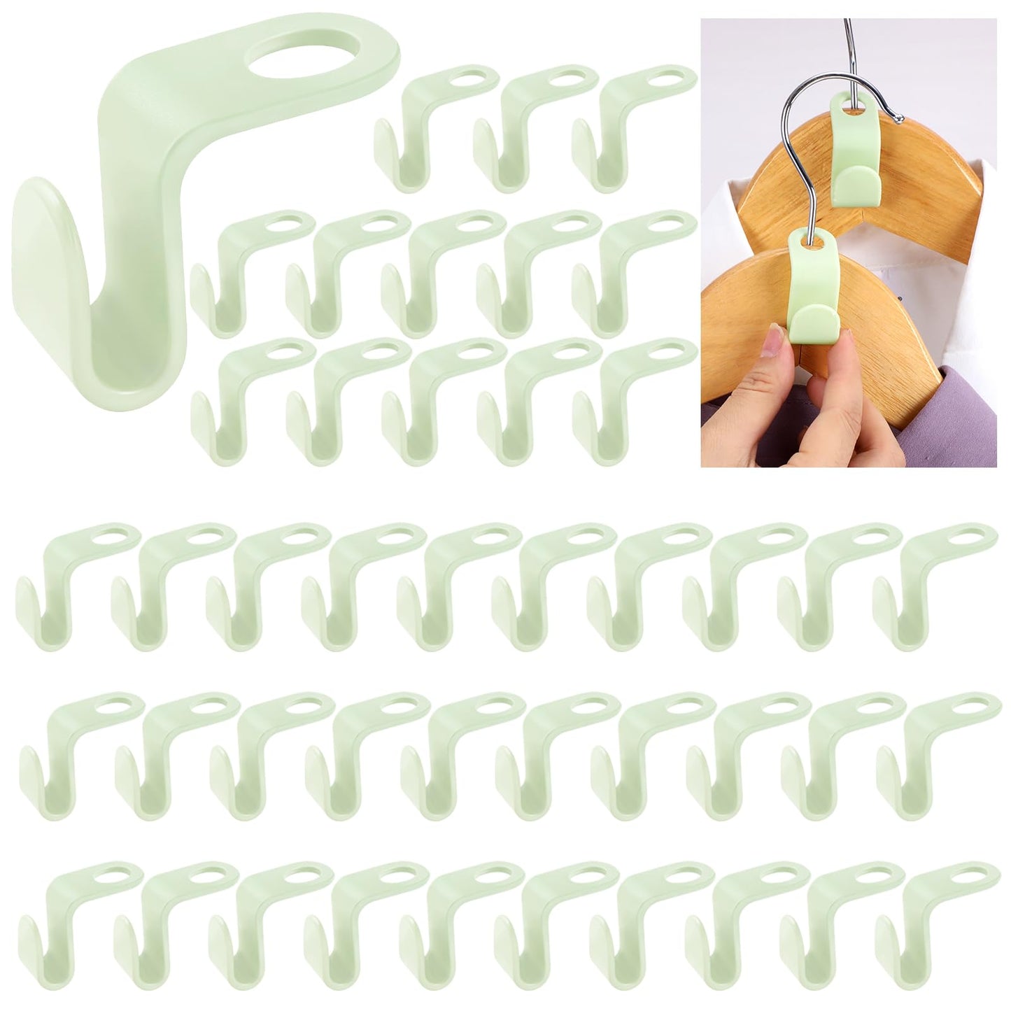 60 Pcs Hanger Connector Hooks, Space Saving Cascading Clips, Green