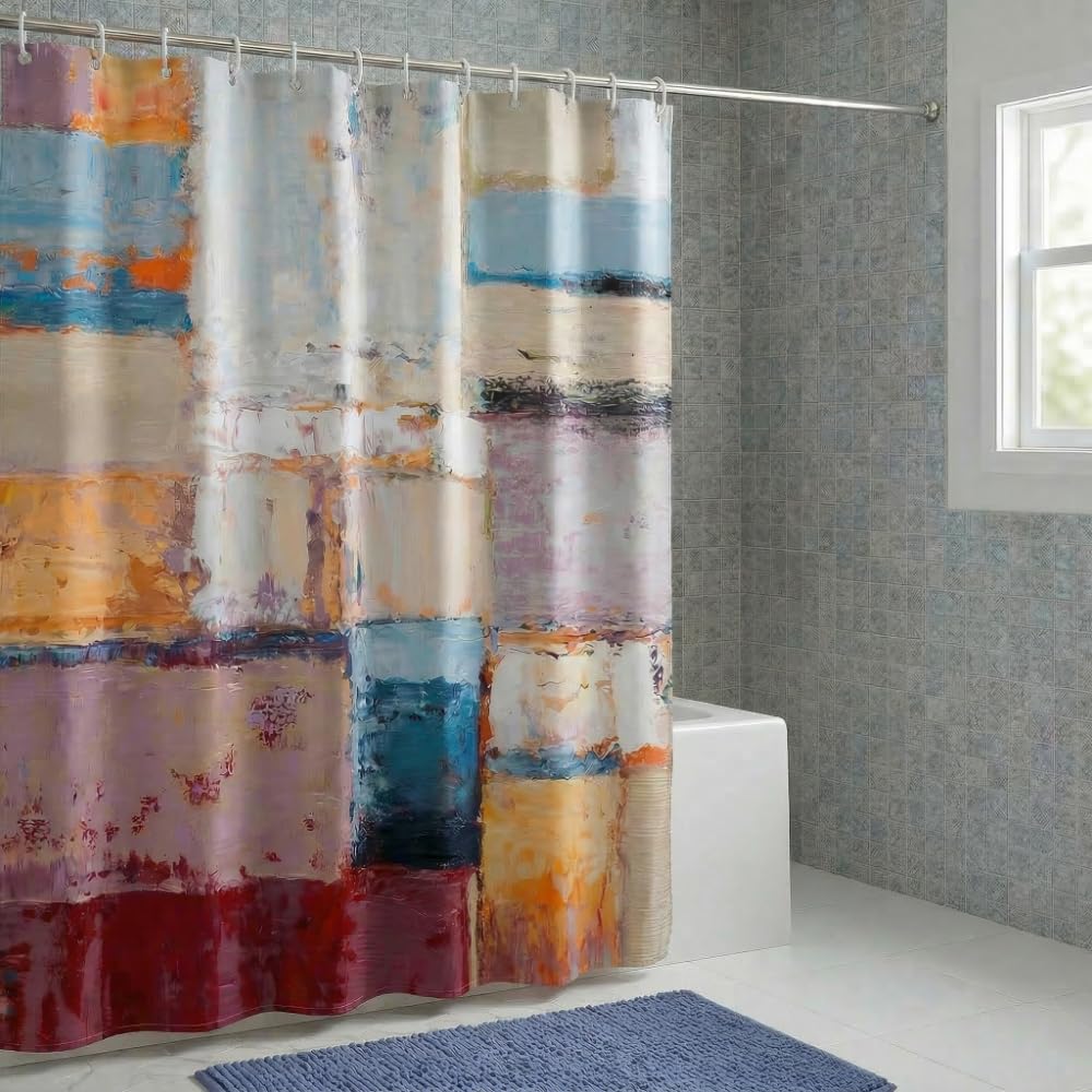 Rohxyzo Abstract Oil Painting Washable Shower Curtain 180 x 180 – Modern Impasto Colour Block Art, Polyester Fabric Shower Curtains for Bathroom