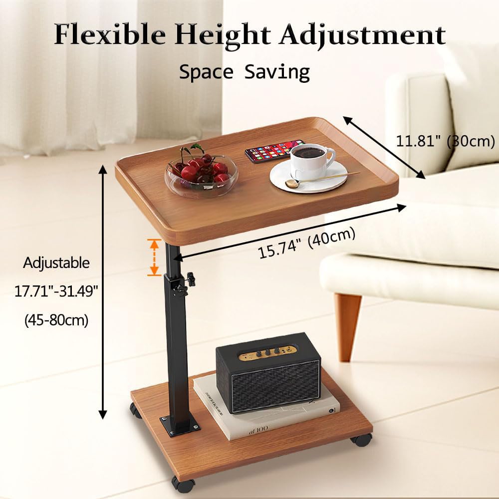 Kiss Me C Shaped Side Table, Height Adjustable, 360° Swivel with Wheels