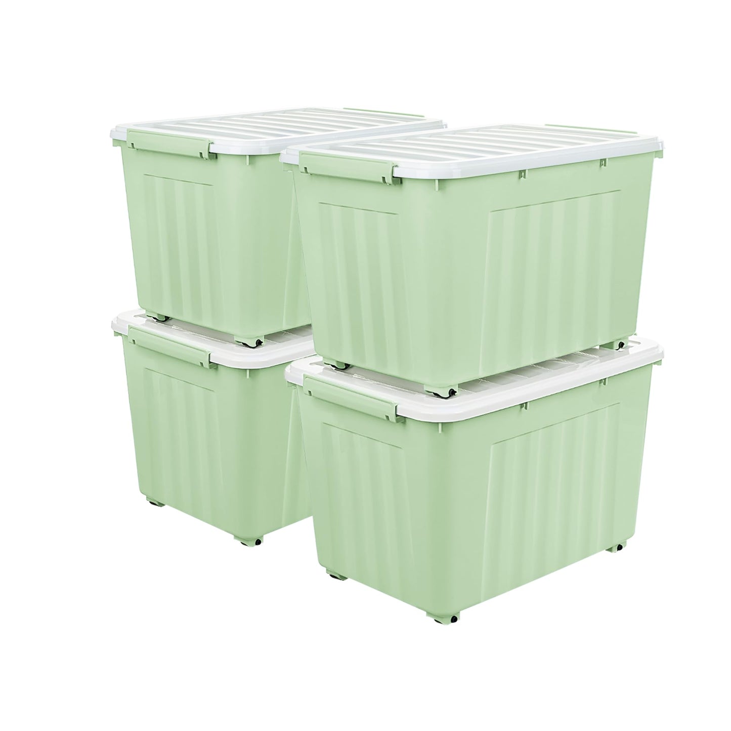 Cetomo 55L*4 Storage Boxes with Wheels, Plastic Storage Box with Lid, Latching Buckles, Click Closure, Stackable, Nesting, Durable Organizer for Home