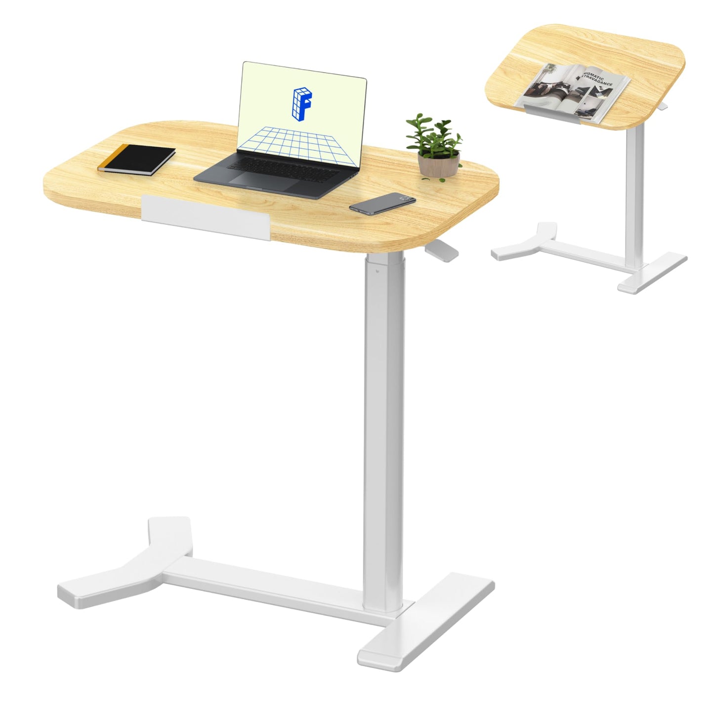 FLEXISPOT Overbed Table with Wheels, Adjustable Height Bedside Table, Rolling Laptop Desk for Bed Sofa, Small Standing Desk 60 x 40 cm