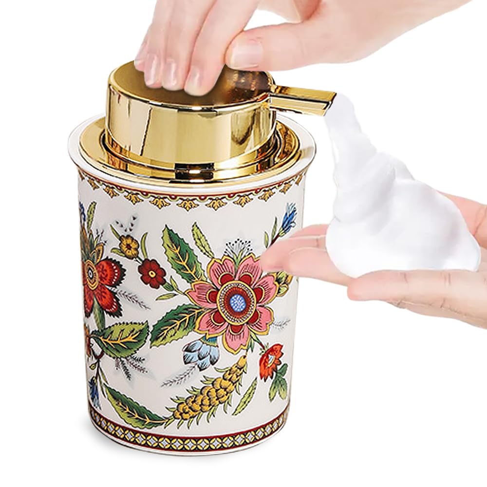 Floral Foam Soap Dispenser, Vintage Ceramic Hand Soap Pump(Style F)