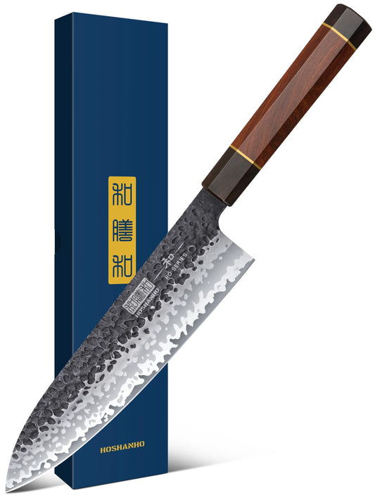 HOSHANHO 8 Inch Japanese Gyuto Chef Knife, 9 Layers 10Cr15CoMoV High Carbon Steel Kitchen Knife, Professional Hand Forged Cooking Knife with Ergonomic