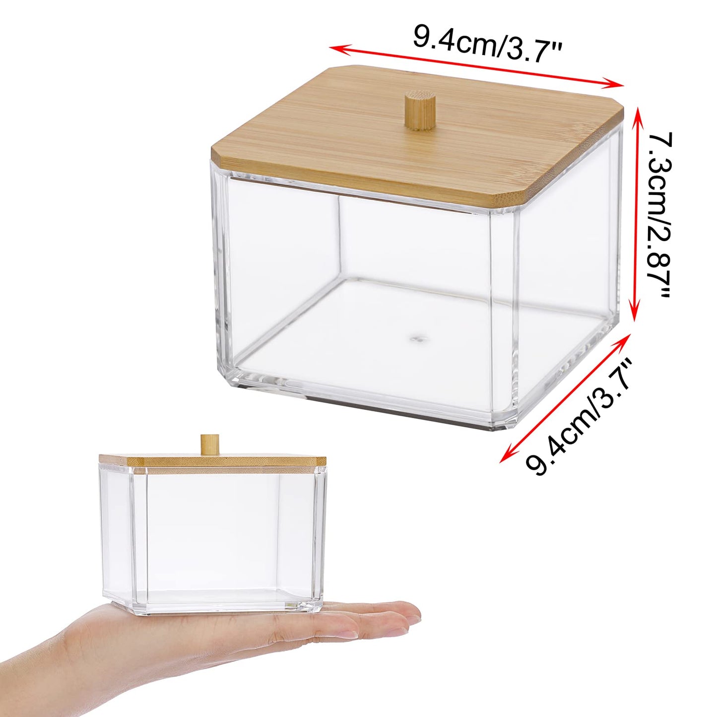 SUMTree Square Qtip Cotton Ball Holder Qtip Dispenser with Bamboo Lid