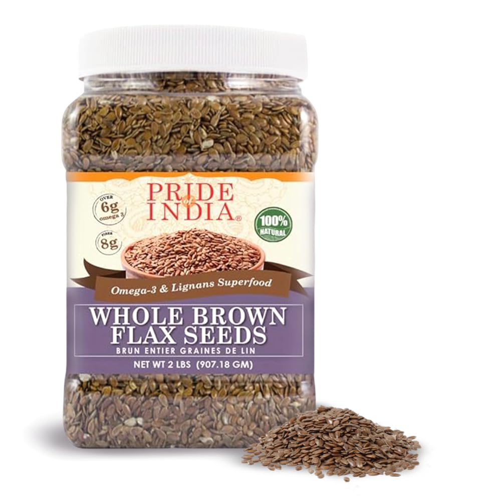 Whole Brown Flax Seeds by Pride of India ? Omega-3 & Lignan Superfood Jar ? All Natural ? Vegan Friendly ? Good for MIND & DASH Diet - Farm to Table