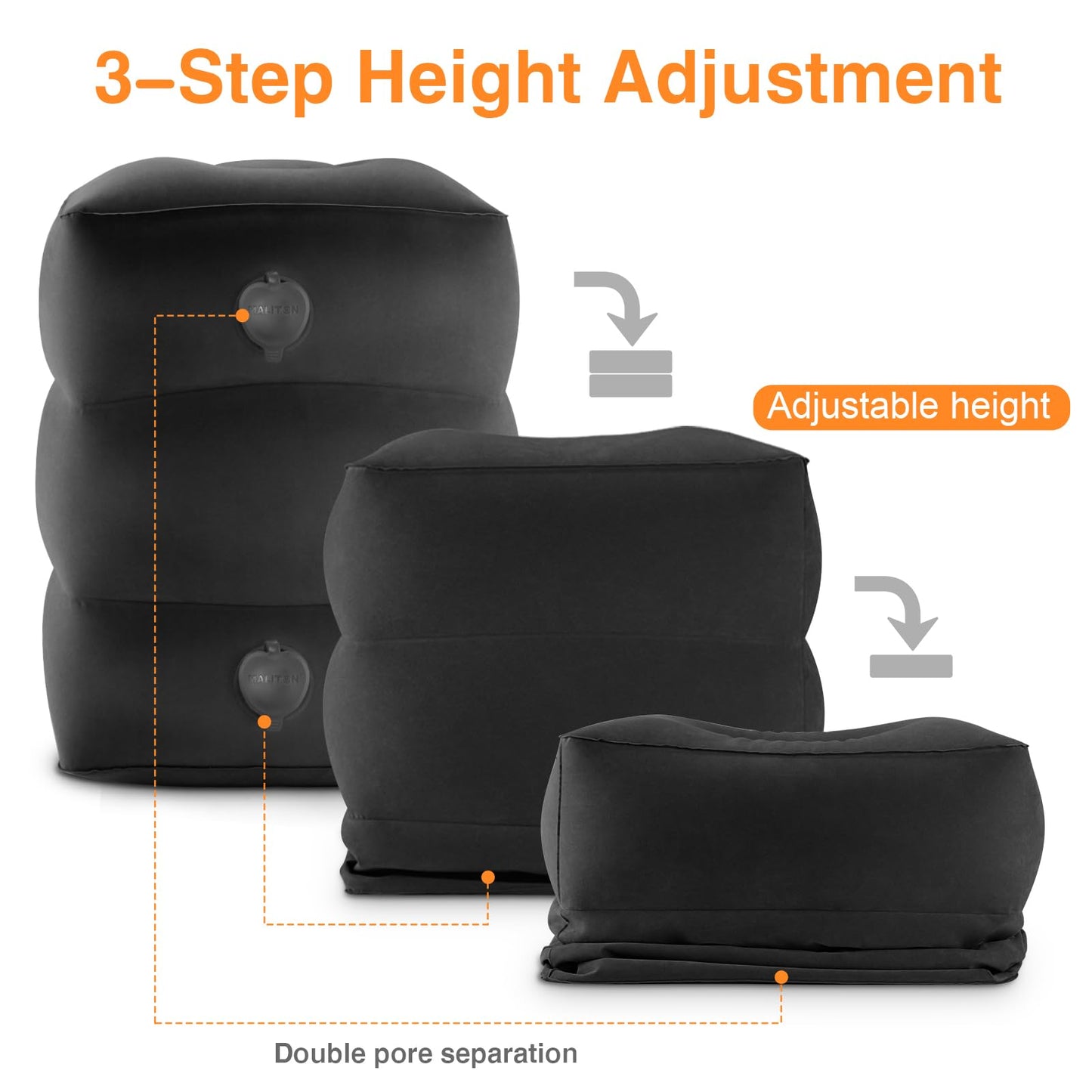 Maliton Inflatable Airplane Foot Rest with Pump Bag (Black, 1 Pack)