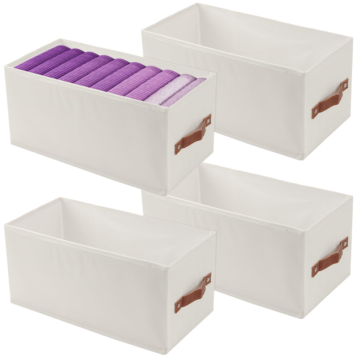FUNSUEI Fabric Storage Bins 4-Pack, Narrow Shelving Baskets with Handles, Small Space Organizers for Home & Office