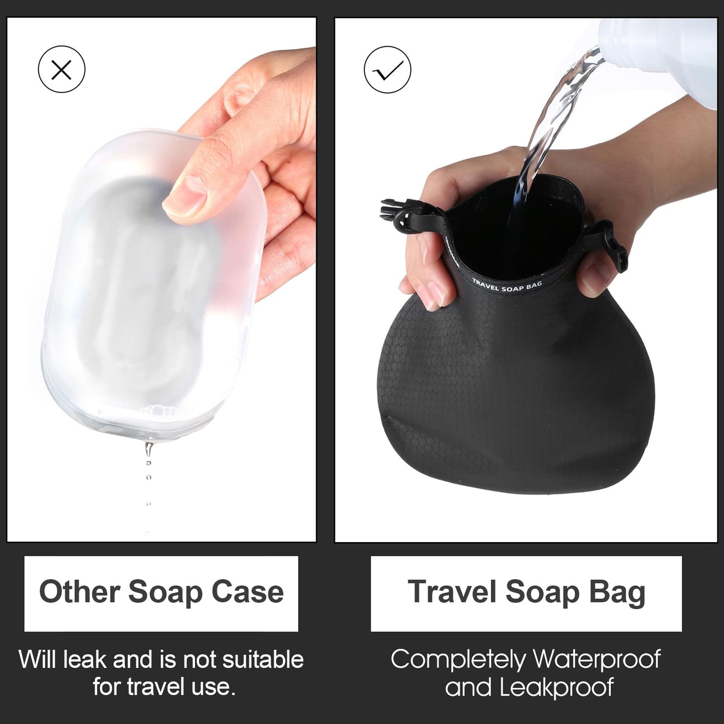 majesort 2 Pack Soap Travel Case Container,Portable Soap Bag Travel Soap,Solutions for Travelling Bathroom Shower Gym with Bar Soap (Black), OZ01