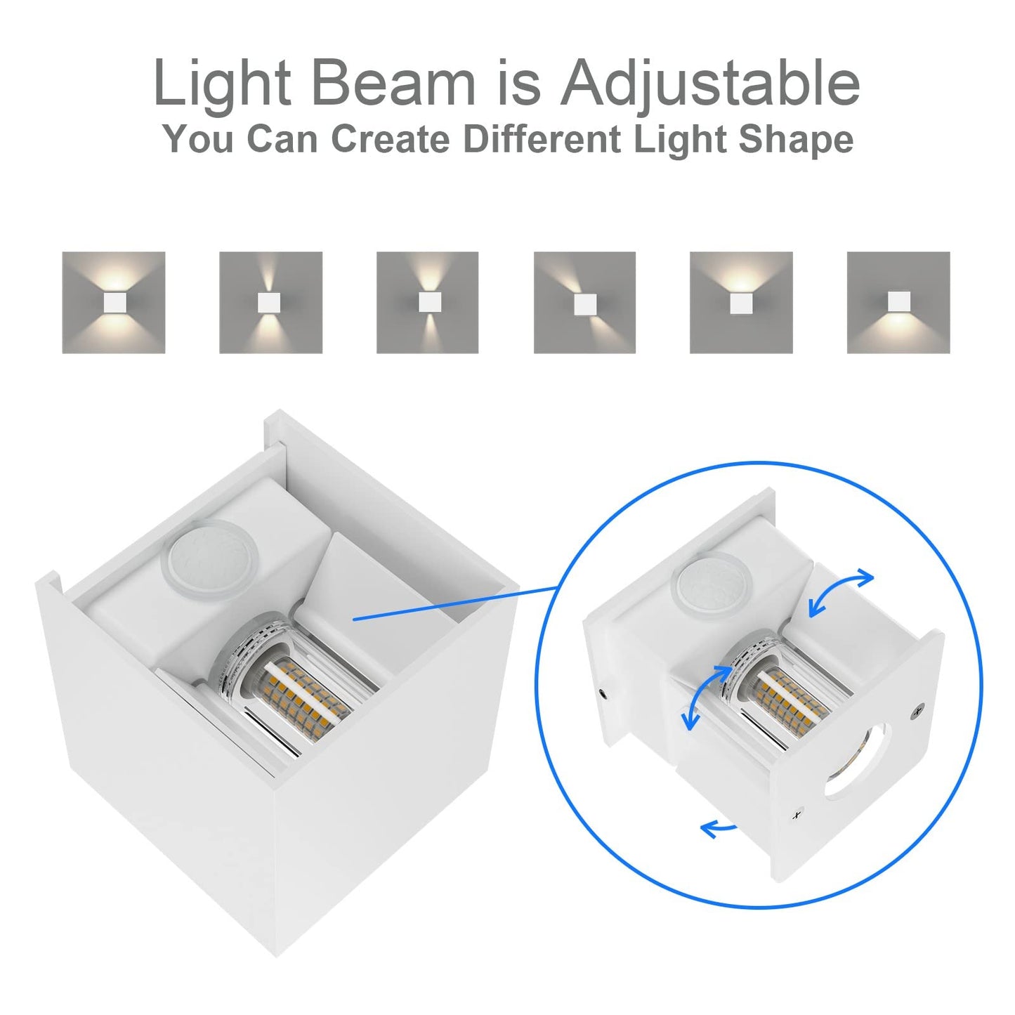 Klighten 2PCS Outdoor Wall Light with Motion Sensor, Waterproof IP54 Outside Wall Lamps with Sensor, Adjustable Beam Angle, Natural White 4000K, White