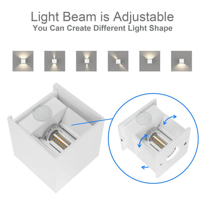 Klighten 2PCS Outdoor Wall Light with Motion Sensor, Waterproof IP54 Outside Wall Lamps with Sensor, Adjustable Beam Angle, Natural White 4000K, White
