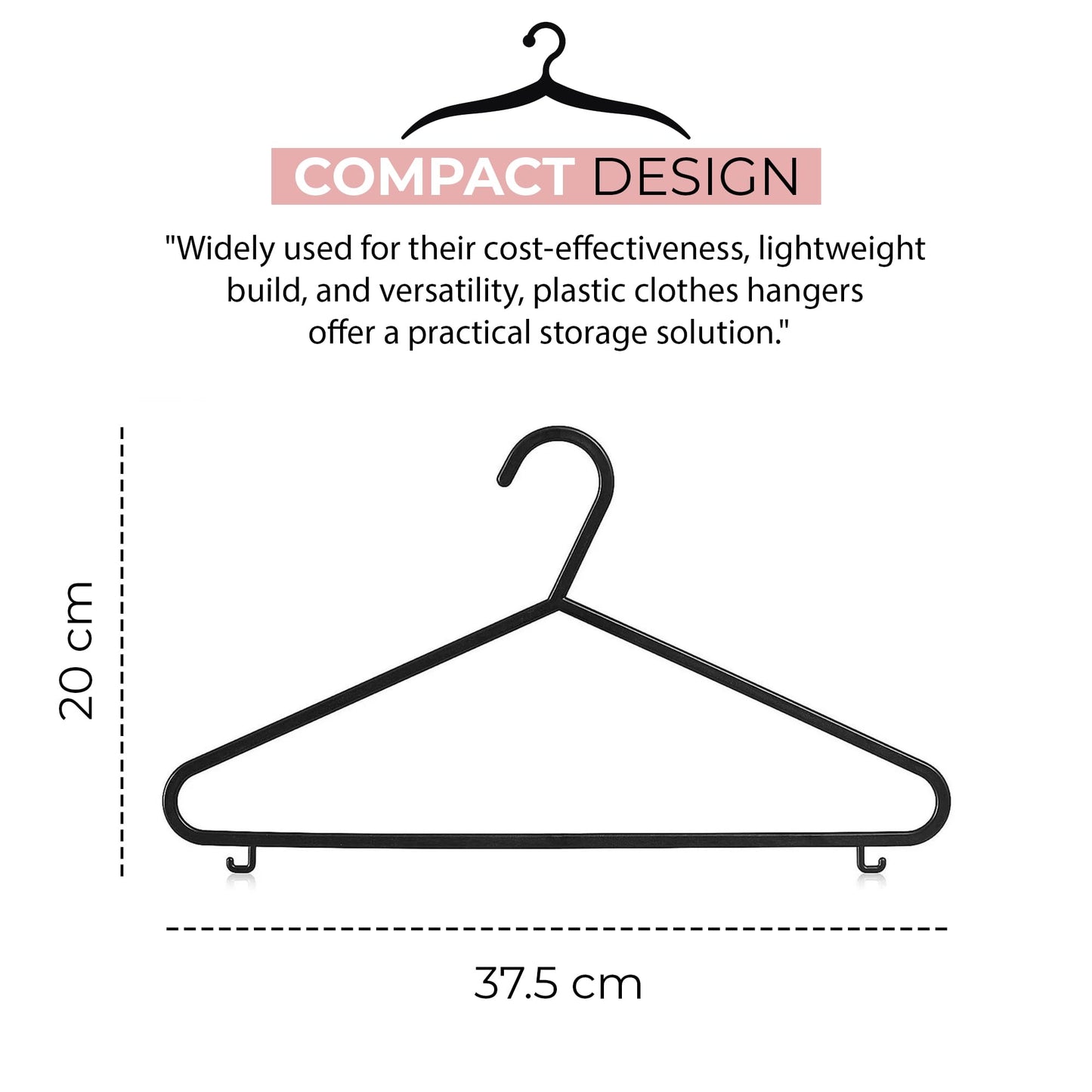 Roe Tenpo Coat Hangers, 25 Pack, Black | Adult Plastic Clothes Hangers for Clothes | Durable & Lightweight | Non-Slip, Space-Saving Design for Shirts