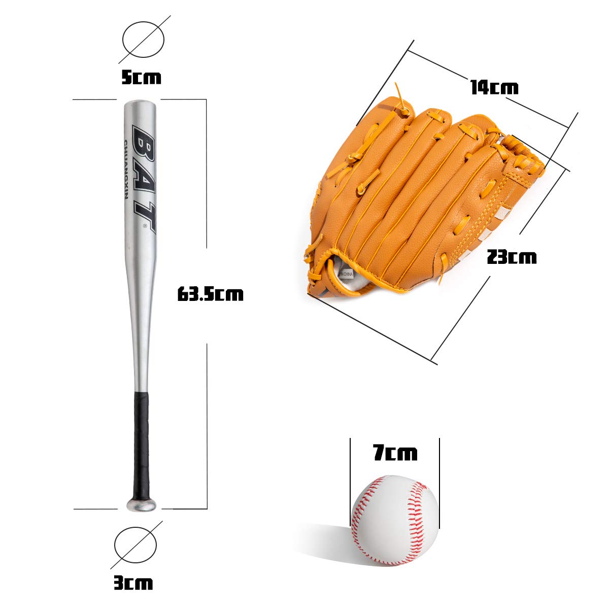 Baseball Bats Set Baseball Bar Stick Silver+Baseball+Baseball Glove Aluminum 25inch Security Baseball Bat and Ball Youth Adult outdoor training