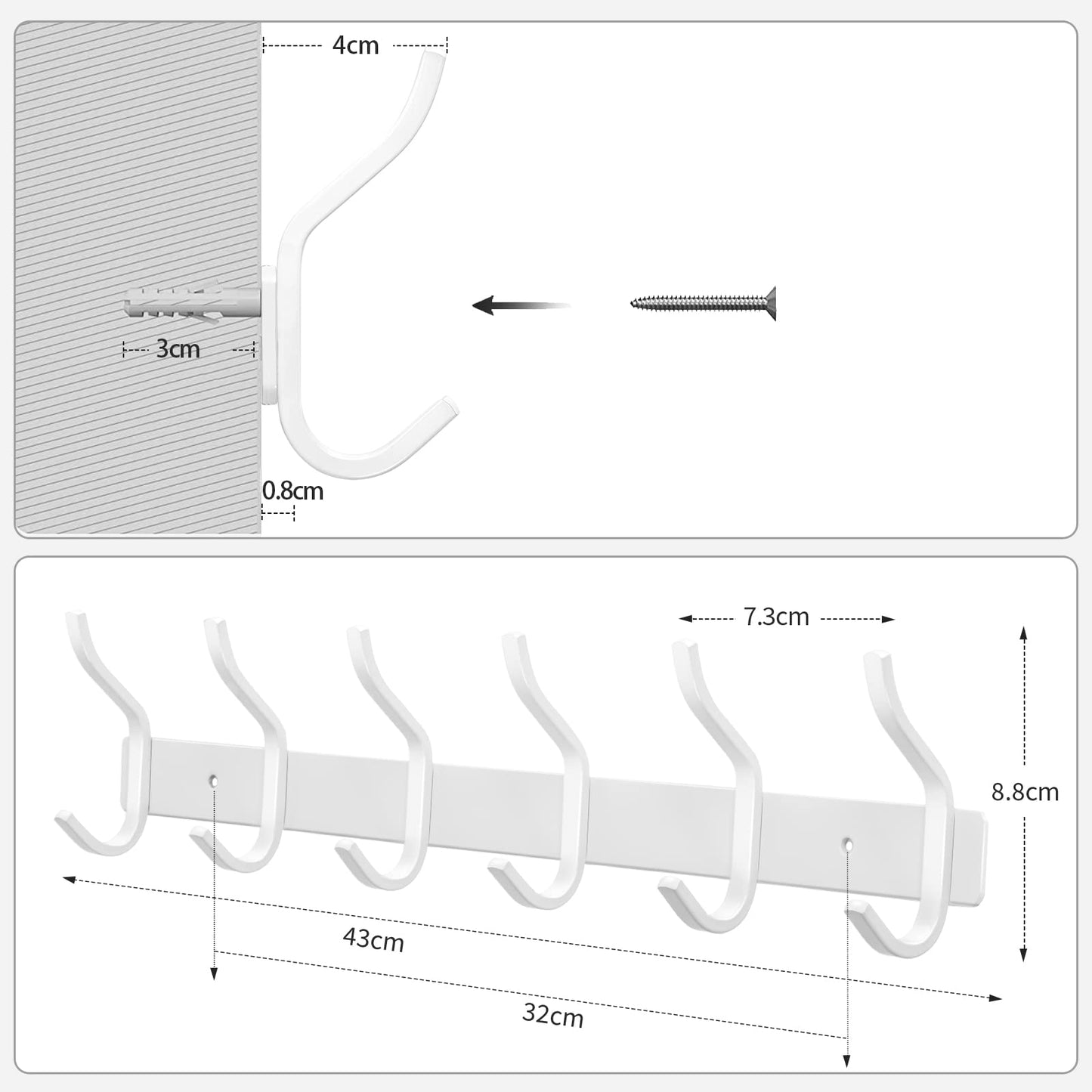 MEIJO Coat Hooks Wall Mounted, Coat Rack Wall Mounted Stainless Steel with 6 Hooks Heavy Duty Coat Hooks for Door, Bedroom, Bathroom, Kitchen