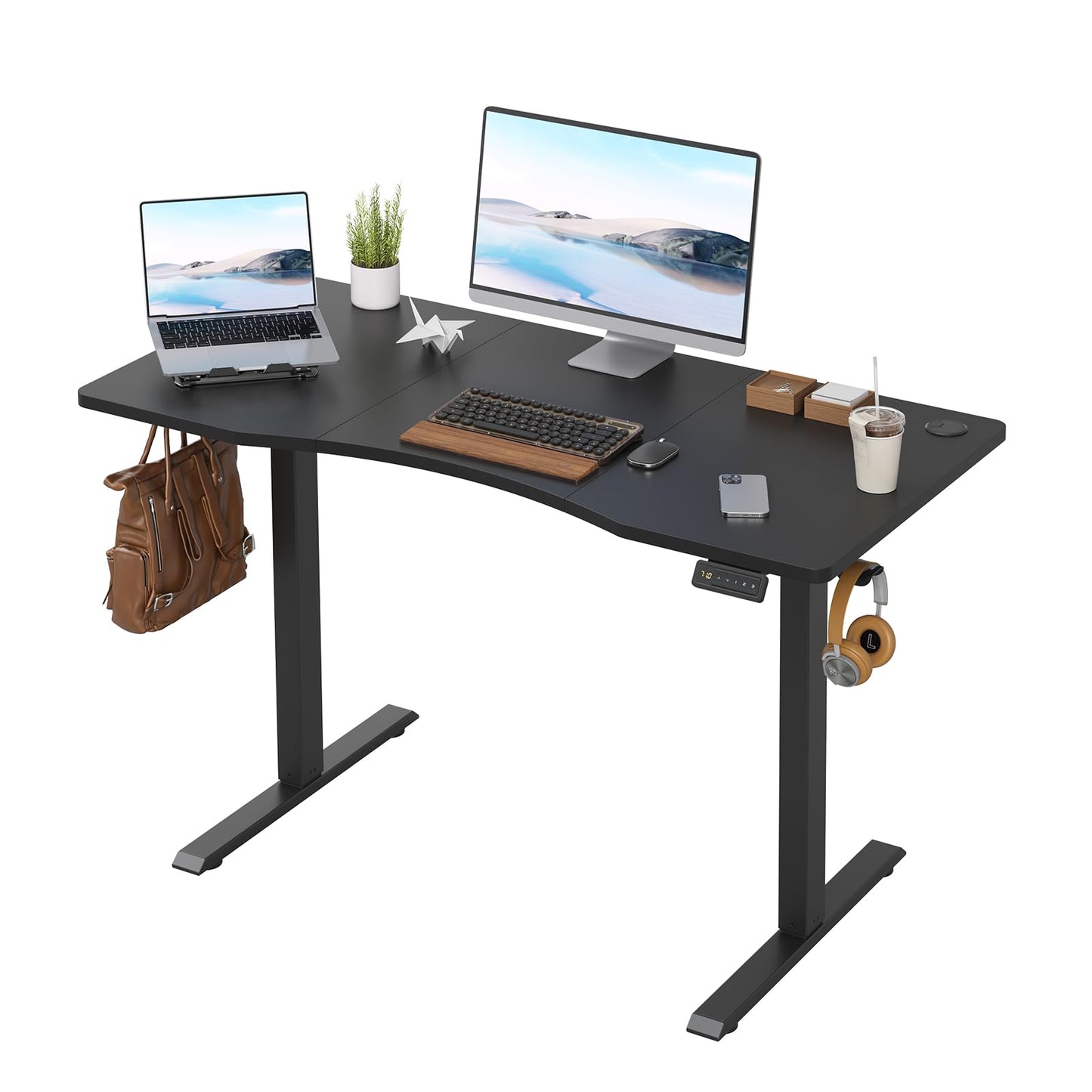 Farini U-Shaped Ergonomic Electric Standing Desk, 120x60cm, Height Adjustable Sit to Stand Desk with Memory Keypad & Headphone Hook for Home and