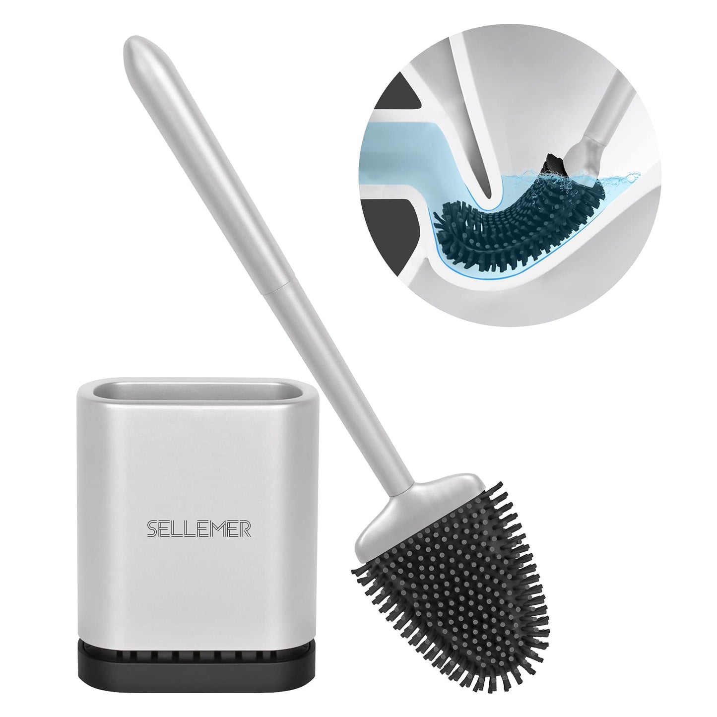 Sellemer Toilet Brush and Holder Set for Bathroom, Flexible Toilet Bowl Brush Head with Silicone Bristles, Ventilation Slots Base (Rose Gold)