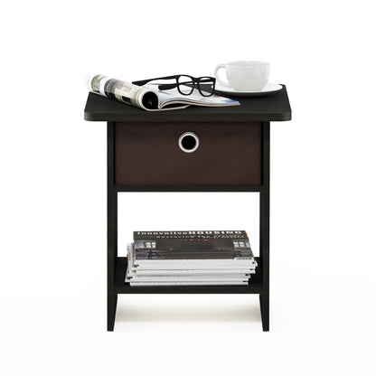 Furinno DARIO Side Table, Square End Table with Storage Bin, Round Corner Night Stand, Bedside Table with Open Back Shelf, for Living Room, Bedroom