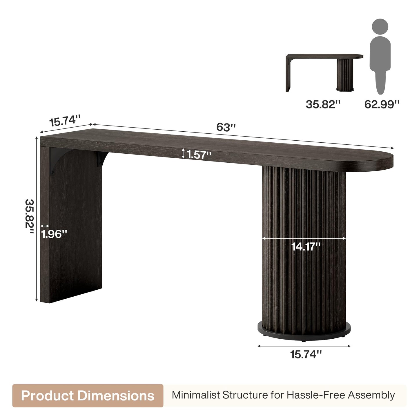 Tribesigns Bar Table, 63-Inch Modern Counter Height Pub Table with Fluted Round Base, Narrow Long High Top Table